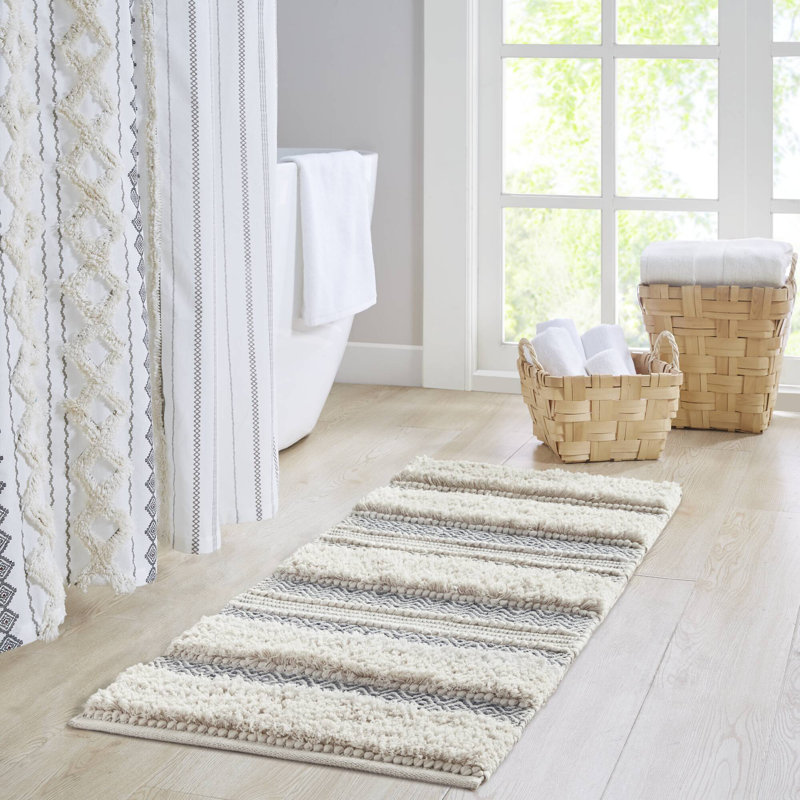Tapis pour salle de bain Asher, Naturel / gris, L 22 po x L 58 po