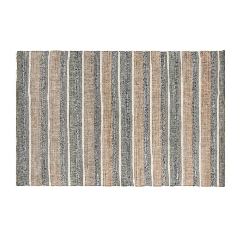 Luna Area Rug, Handwoven Wool Stripes, Natural And Gray Jute Cotton, Rectangle 8' x 10'