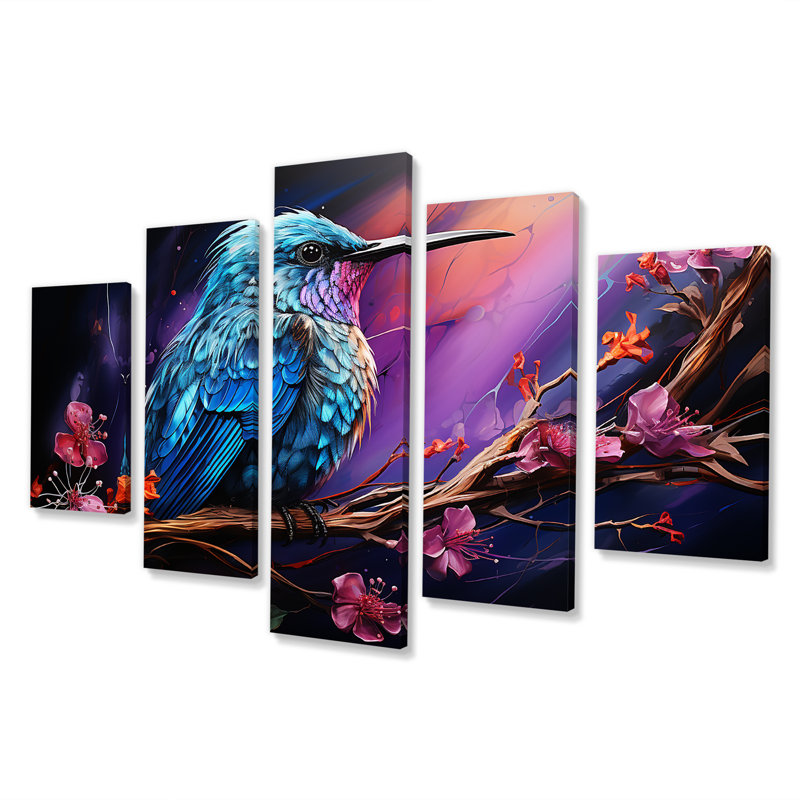  «Blue Hummingbird Floral Twilight Wonder - Multipanel Wall Art Decor