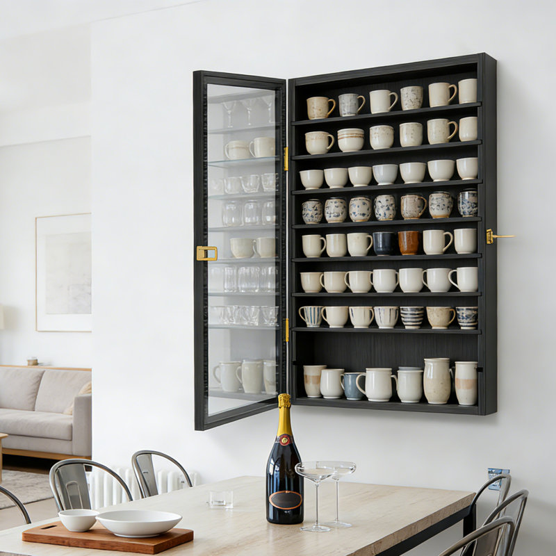 Vitrine de présentation pour tasses de collection avec porte en acrylique verrouillable Boîtes de rangement verrouillables avec tablettes amovibles