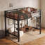 Lit mezzanine double en métal, lit mezzanine avec échelle facile à monter et garde-corps, pas de sommier tapissier nécessaire - noir-1649261390-1649261386