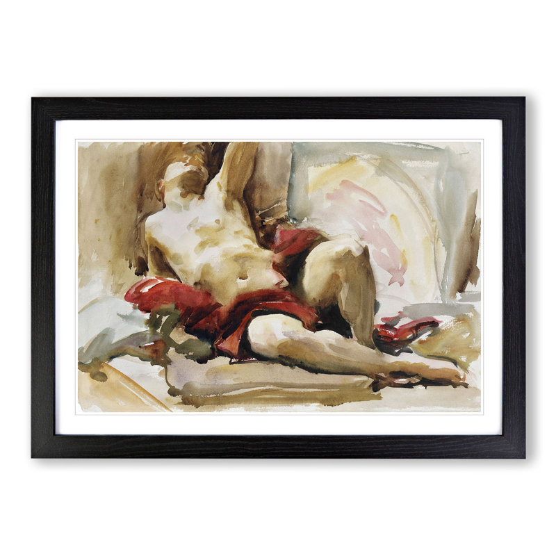 Man with Red Drapery by John Singer Sargent - Picture Frame Painting, Black Framed, 36cm H x 48cm W x 2cm D