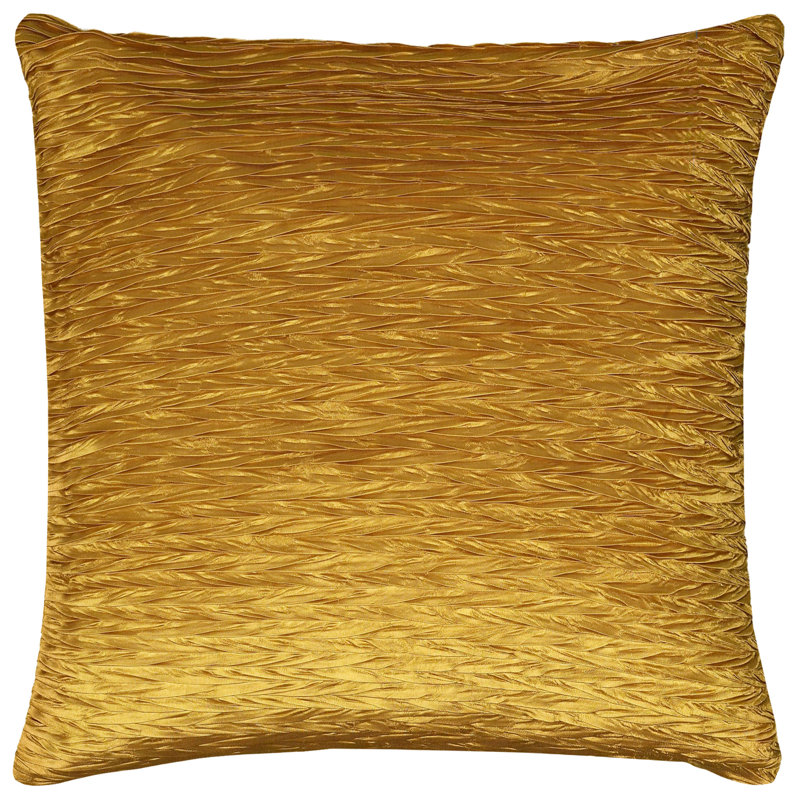 Gold Crinkle Textured Polyester Square Throw Pillow
