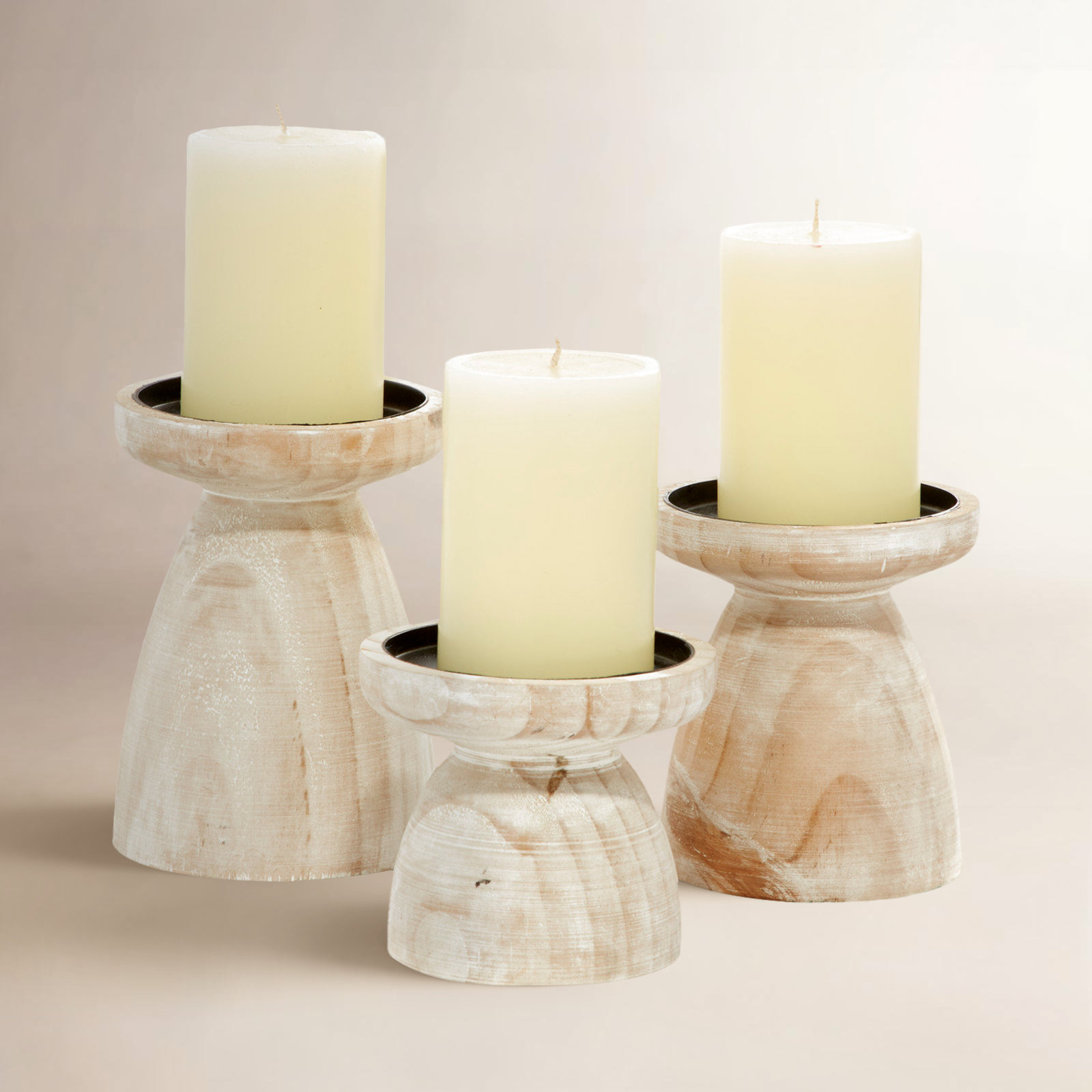 3-Piece Wood Candlestick Set, Natural