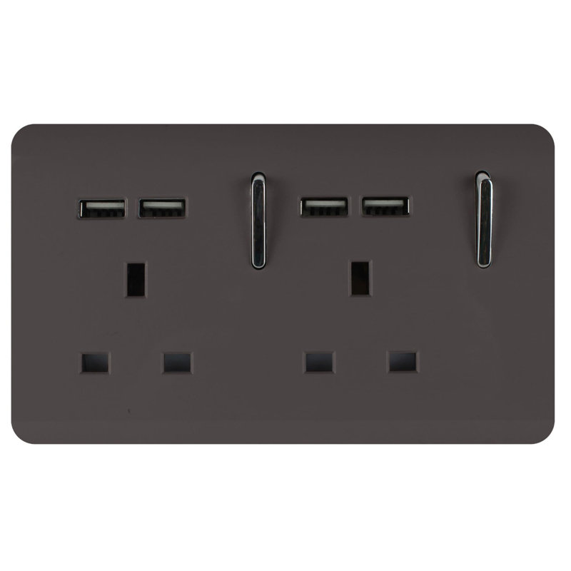Trendi Switch 2 Gang 4 Port USB 2100mA Plug Socket, Dark Brown