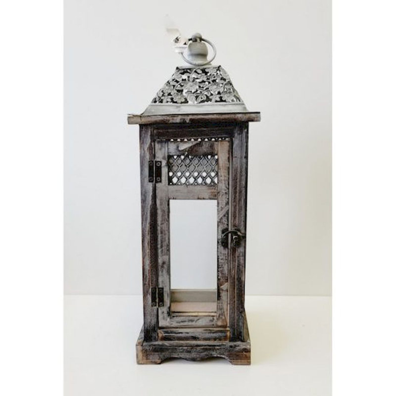 Wood Tabletop Lantern, 17" H x 6" W x 6" D