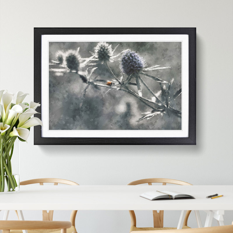 Ladybird upon a Thistle Flower - Picture Frame Graphic Art Print, 24cm H x 33cm W x 2cm D, Black Framed