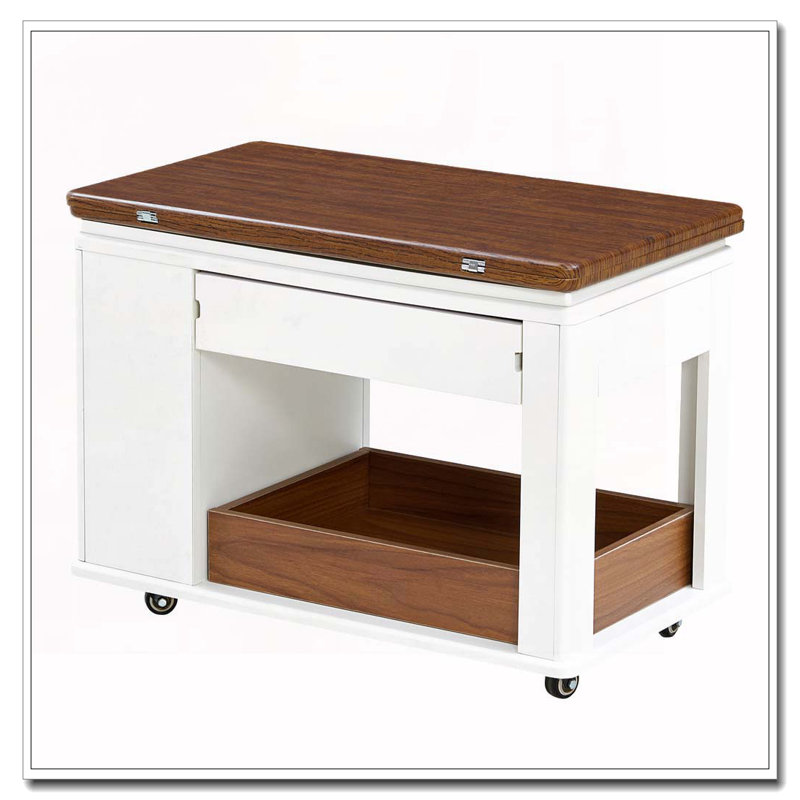 Table basse avec plateau pliable et roulettes, Blanc