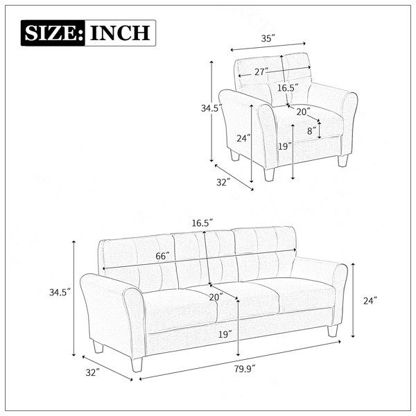 Red Barrel Studio Modern Living Room Sofa Set Linen Upholstered Couch ...