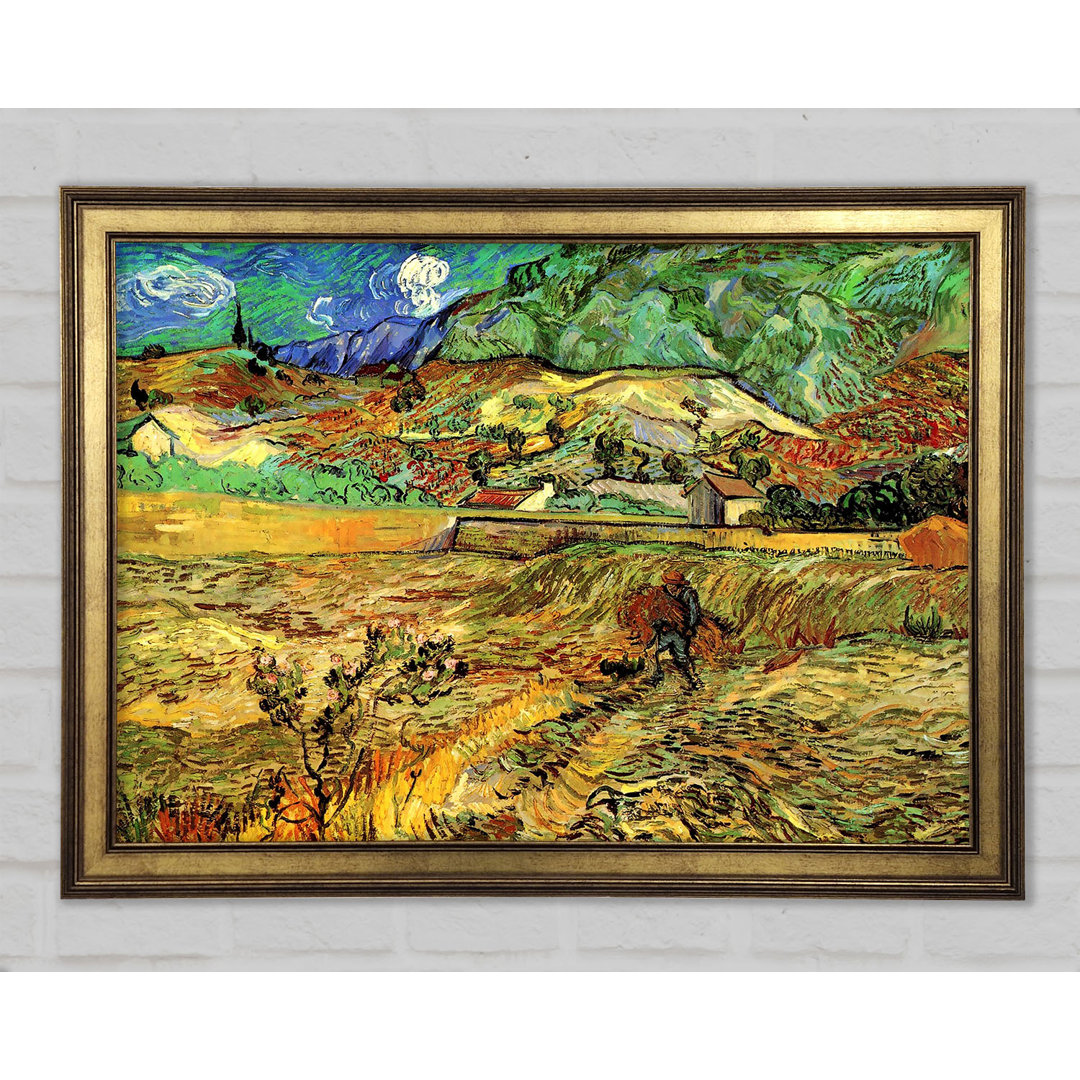 Eingezäuntes Weizenfeld mit Bauer von Van Gogh - Einzelne Bilderrahmen Kunstdrucke