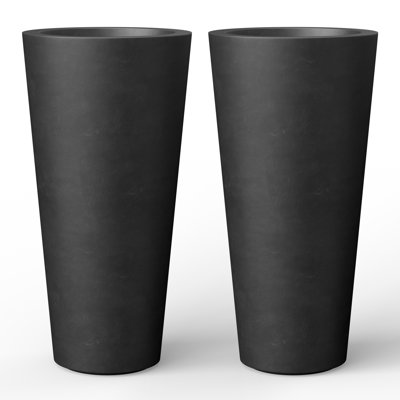 16 in. Large Black Concrete Tall Cylinder Planter / Pot with Drainage Hole for Indoor & Outdoor set of 2
