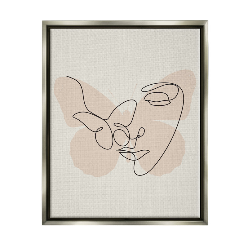 «Butterfly Girl Face Doodle» par Lil 'Rue, impression, H 31 po x l 25 po x P 1,7 po, Cadre flottant gris lustré