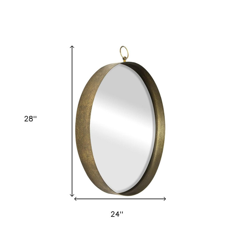Gold Round Iron Framed Accent Mirror, 28" x 24"