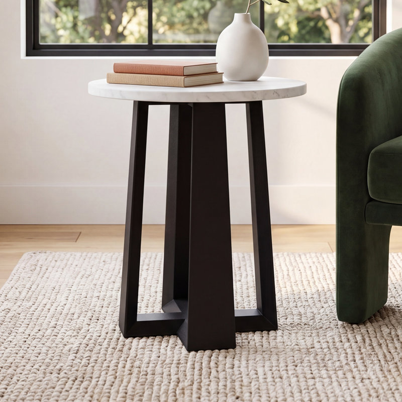 Baudelaire Marble Top End Table, Black, White Gray Marble