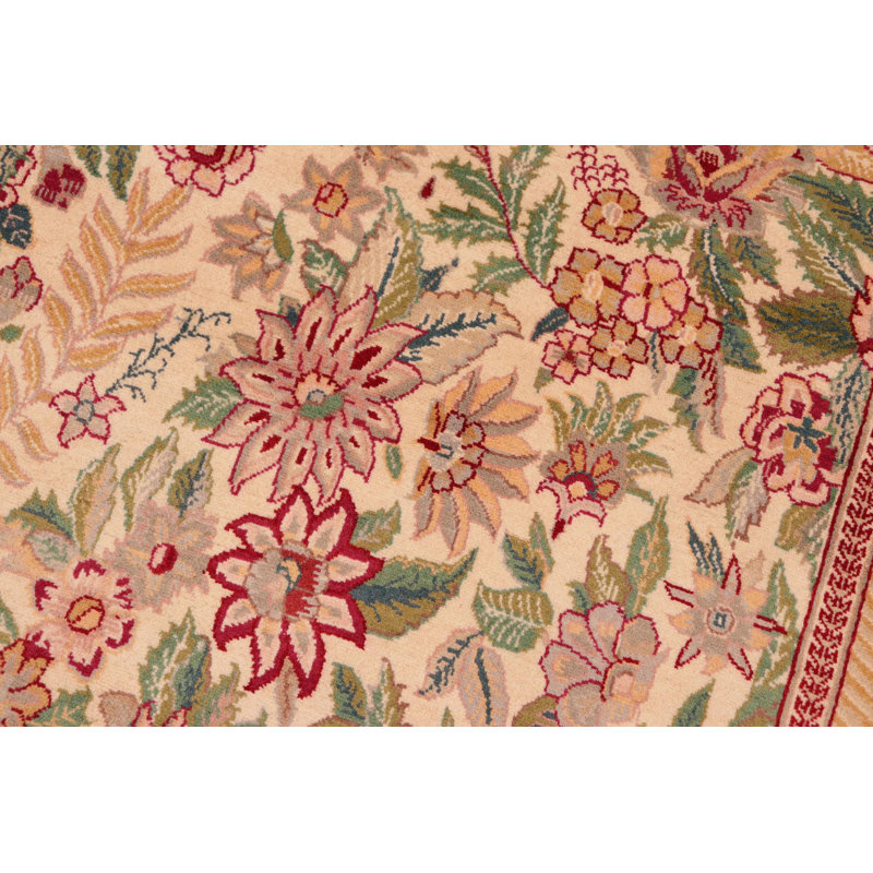 Tapis beige / rouge / vert en laine noué à la main 7 pi 11 po x 10 pi 4 po Paavan