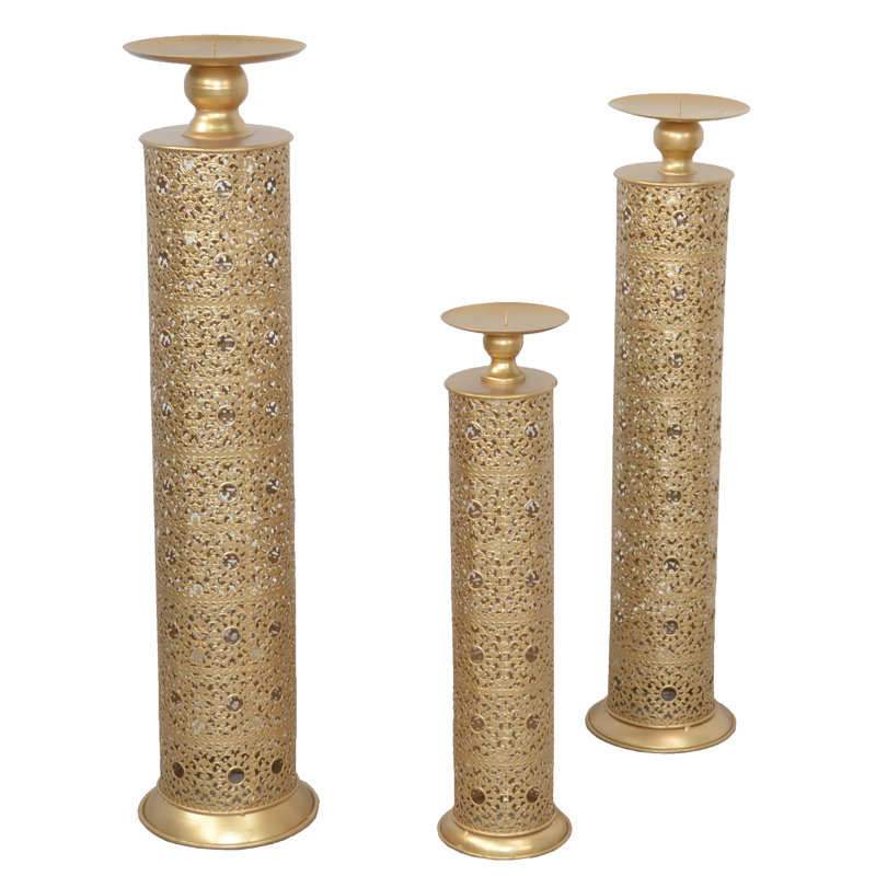 3-piece Metal Candle Holder Set, Gold