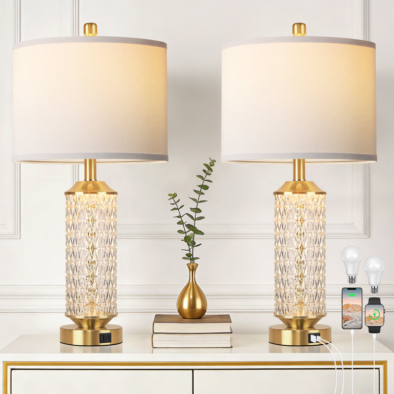 Ensemble de 2 lampes de table modernes de 26 po avec veilleuse, lampes de chevet dorées avec ports USB A + C pour la chambre à coucher, la table de chevet, le bureau et le salon (ampoules incluses)
