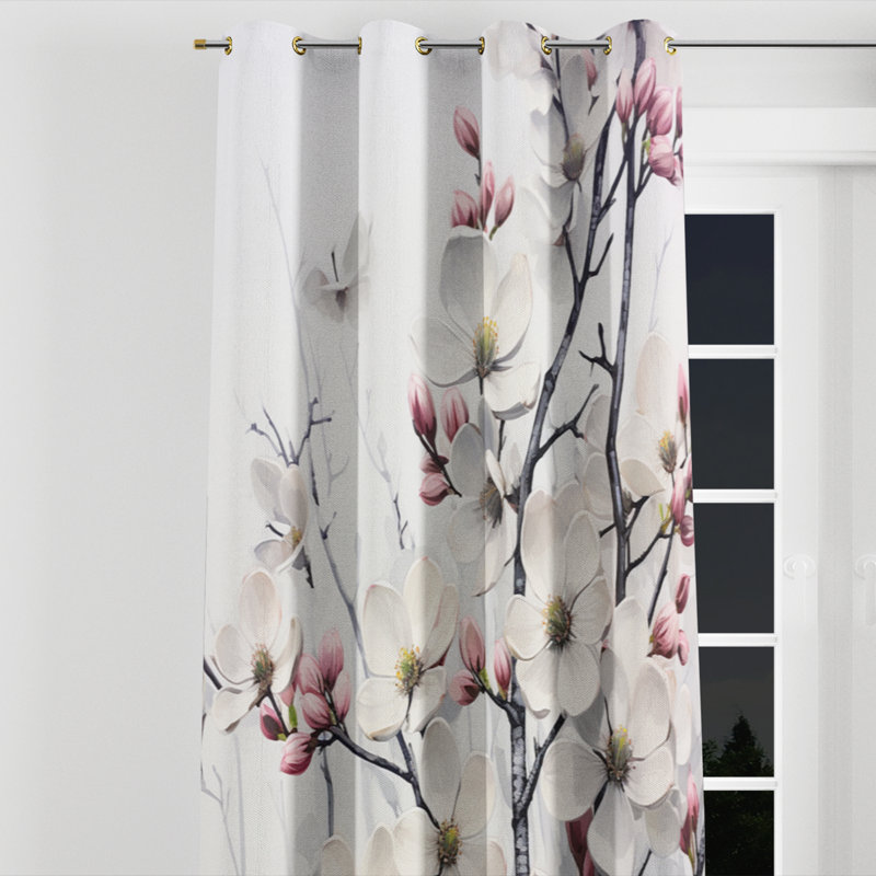 Aydian - Dogwood Grommet Curtain - Room Darkening Floral Curtain - 1 Panels, 52" W x 108" L, Golden Grommets