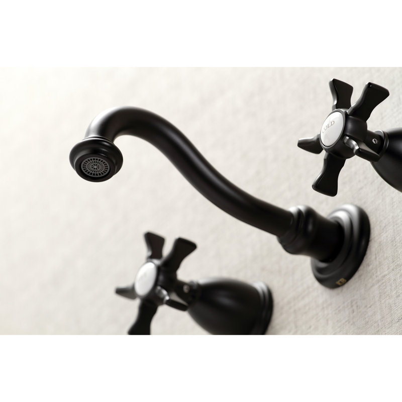 Kingston Brass Belknap Two-Handle 3-Hole Wall Mount Tub Faucet, Matte Black, Star
