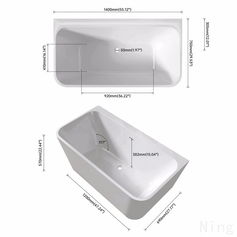Baignoire de trempage autoportante 59 po
