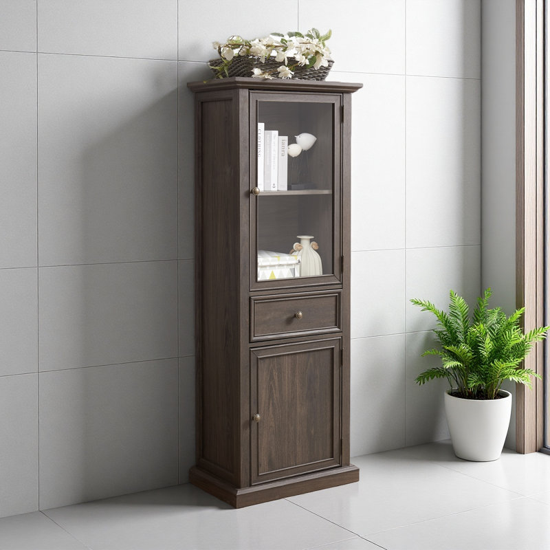 Grande armoire de rangement moderne avec portes et tablettes en verre - Buffet autoportant polyvalent avec tiroir pour le salon, la cuisine