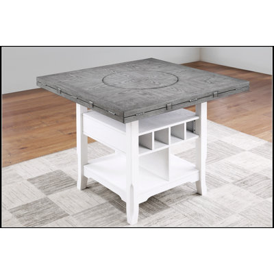 Antique White / Gray Counter Height Table with Built-in Lazy Suzan and Storage Shelf for Modern Dining Rooms