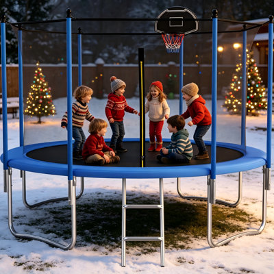 12FT Round Backyard Tranpoline with Safety Enclosure Net and T-Hook for Kids and Adults