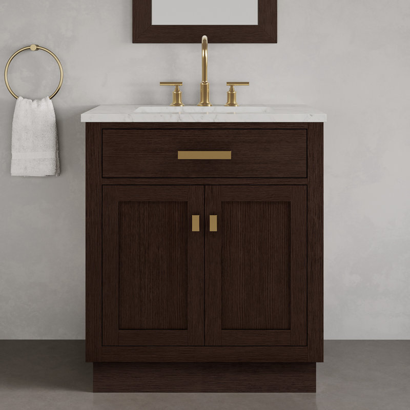 Breshey Single Bathroom Vanity, Brown Oak, 30"W x 21.6"D x 34.2"H
