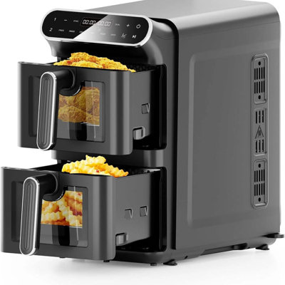 WhallPro 12QT 2-Basket Air Fryer with DualZone – Independent Cook, 9+4 Cooking Presets, Visible Windows, One-Touch Smart Control, 1560W