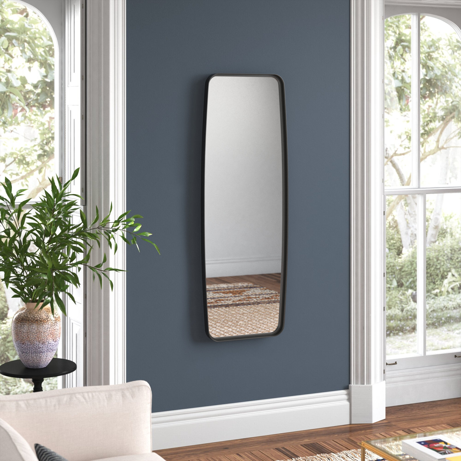 Belle Iron Wall Mirror, 60" x 21", Black