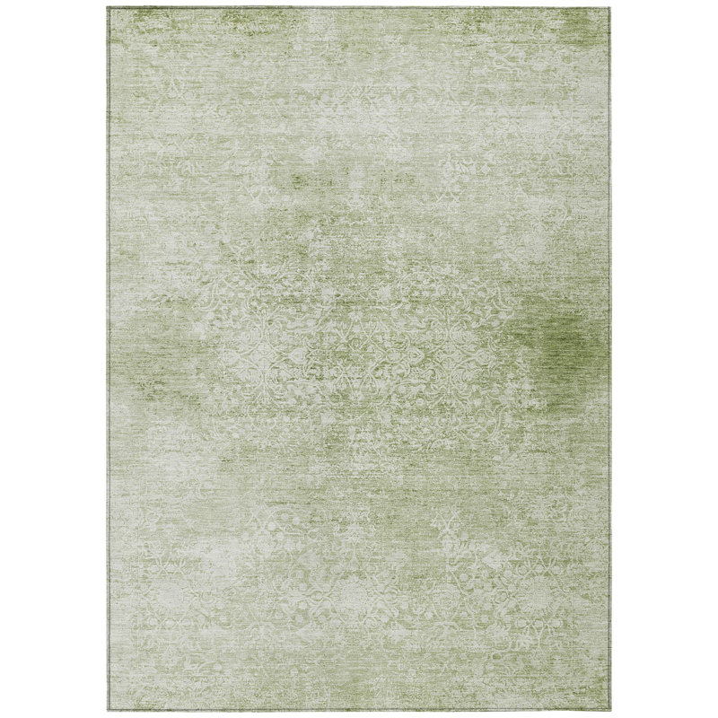 Machine Washable Indoor/Outdoor Xhevrie Sage Rug, Rectangle 3' x 5'