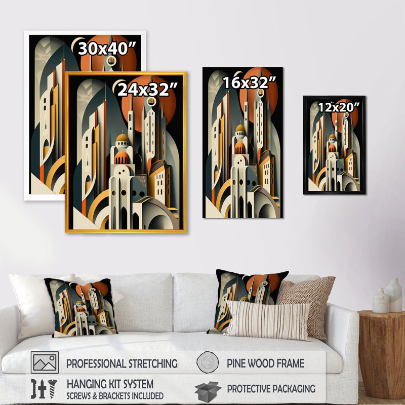 Fantasy Cityscape III - art mural sur toile Cityscapes, L 12 po x H 20 po, Impression noire sur toile encadrée