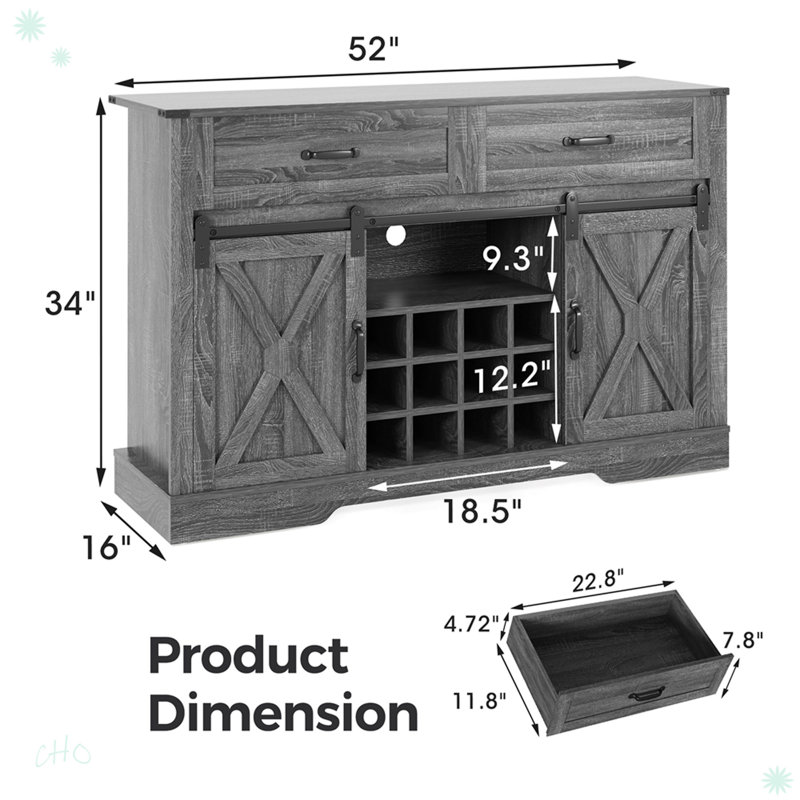 Grande armoire à vin moderne en bois avec garde-manger, Gris