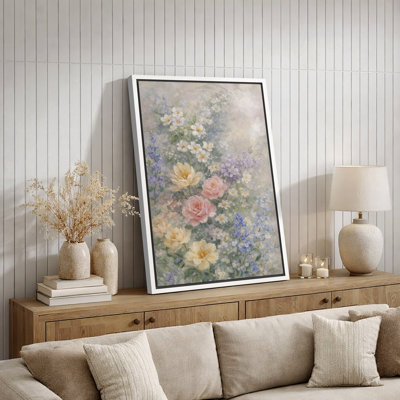 Douce œuvre de bouquet de fleurs de jardin sauvage rétro, images botaniques florales de chalet romantique, impression sur toile encadrée, 2 pièces