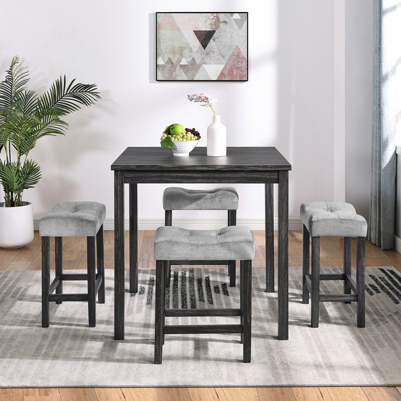 5 Piece Bar Table Set (Black; Gray), Black, Gray/Black, Black