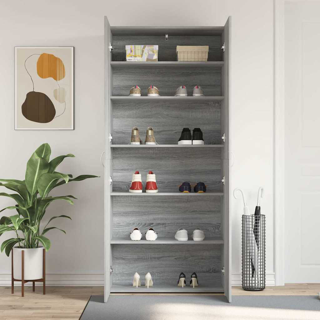 Shoe Cabinet With Door 80 X 35.5 X 180 Cm Engineered Wood