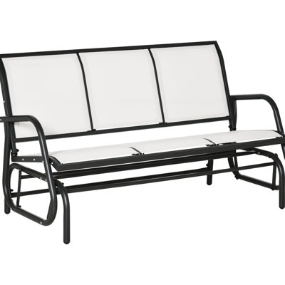 Banc d'extérieur à 3 glissières avec filet respirant, structure en métal, blanc crème, parfait pour le porche et 3 espaces de patio blancs au bord de la piscine