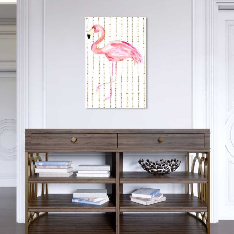 Flamant doré, oiseau tropical élégant, rose moderne - peinture sur toile, Toile tendue, H 24 po x l 16 po