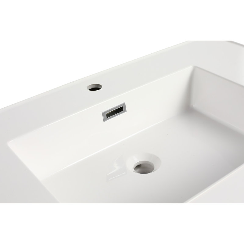 Lavabo de salle de bain 36 po en résine, blanc brillant, profondeur 36,24 po, largeur 17,88 po, hauteur 4,62 po, lavabo 45,52 lb et résistant aux taches