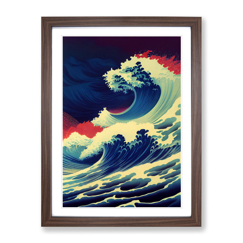 Immense Japanese Wave - Single Picture Frame Print, 46cm H x 34cm W, Brown