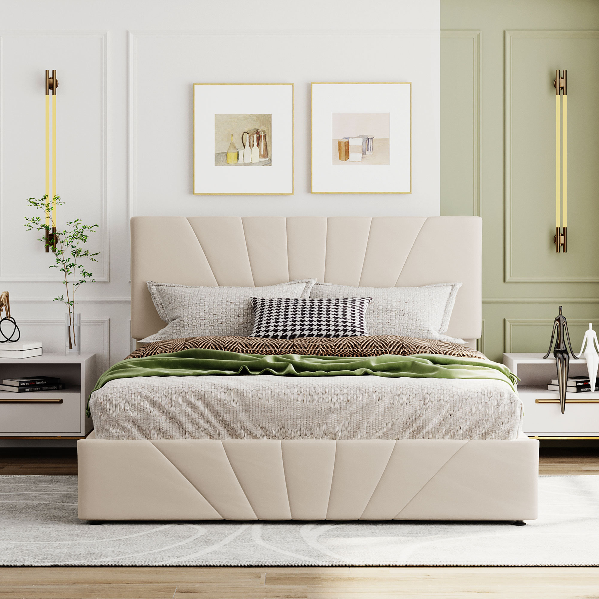 Upholstered low profile storage platform outlet bed