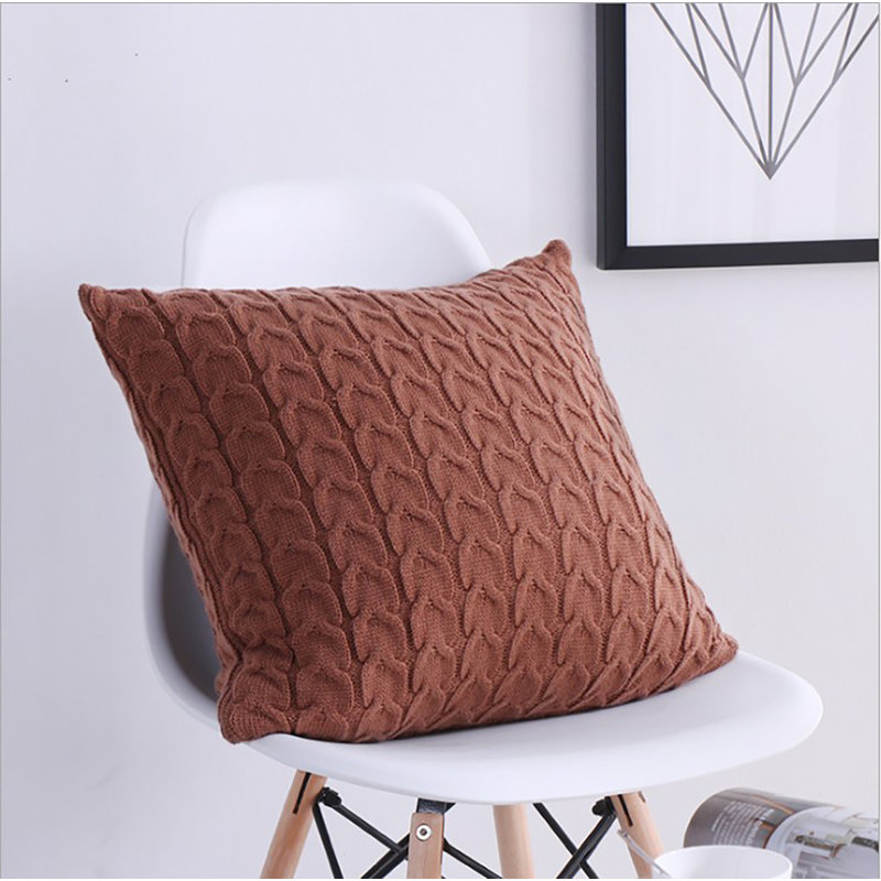 Light Brown Knitted Throw Pillow Cover AND insert – Cozy Sweater Style 18"x18", Light Brown