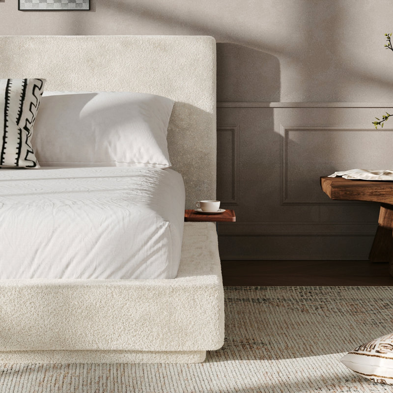 Bed Frame with Adjustable Sliding Side Table, Queen