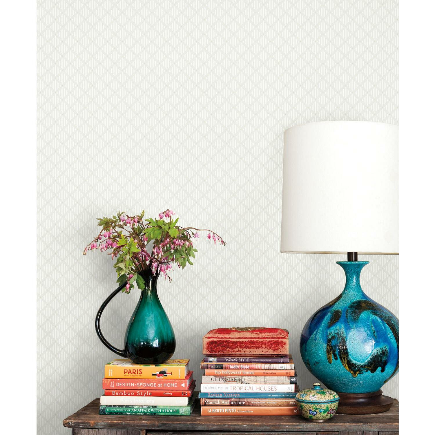 Floral Wallpaper, White/Tan
