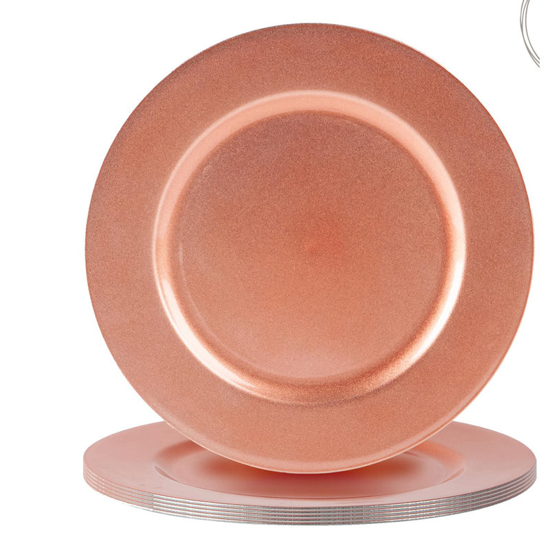 Argon Tableware - 33cm Melamine Charger Plates - Set of 6 - Metallic Finish, Glossy Dark Red