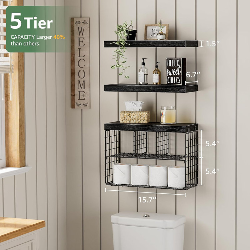 Tablettes flottantes pour salle de bain, Noir mat