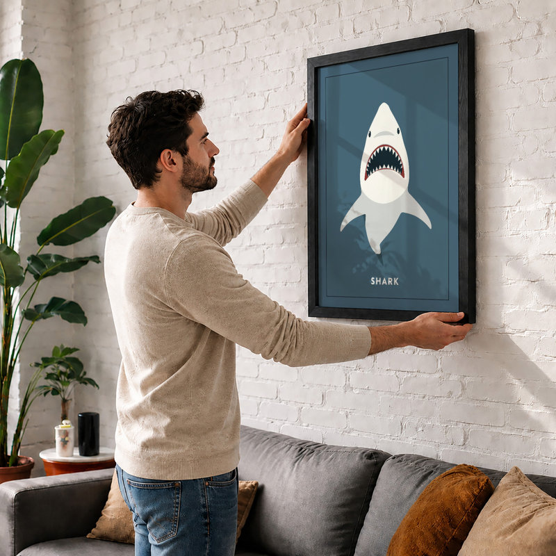 Shark Minimalist - Framed Print, Black, A3 - 42.0 x 29.7 cm