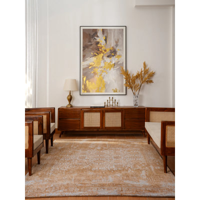 Tapis rectangulaires en laine nouée à la main 10 pi x 13 pi tissés à la main | Tapis bleu clair, oriental, épais et épais à la main pour le salon, la chambre à coucher
