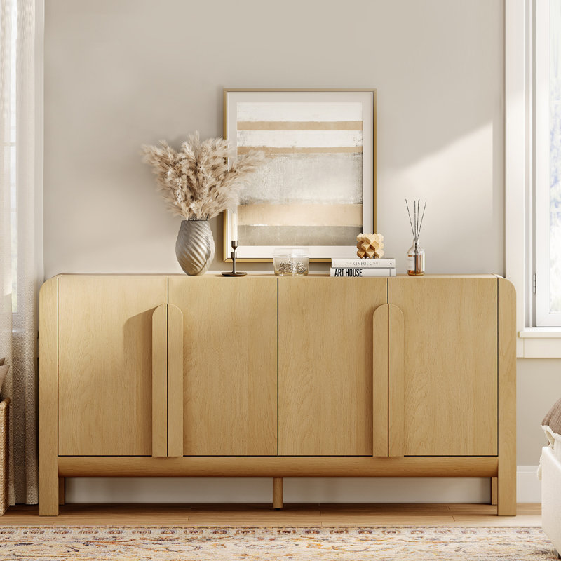 63" Baby Storage Cabinet for Bedroom, Mid Century Modern Closet Storage Organizer For Nursery, Living Room, Hallway, Oak