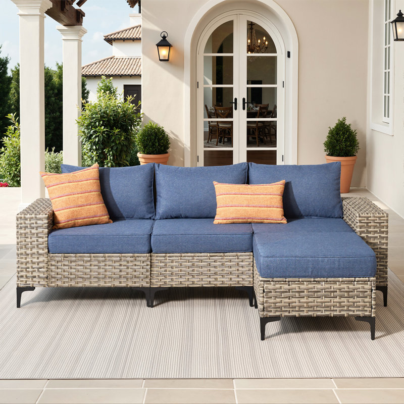 4 - Person Patio Furniture, Outdoor Wicker Rattan Sectional Seating Group With Cushions, All Weather Sofa Conversation Set For Garden Backyard